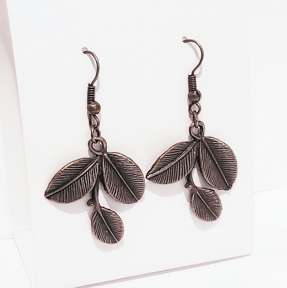 N. Bronze Leaf French Hook Earrings